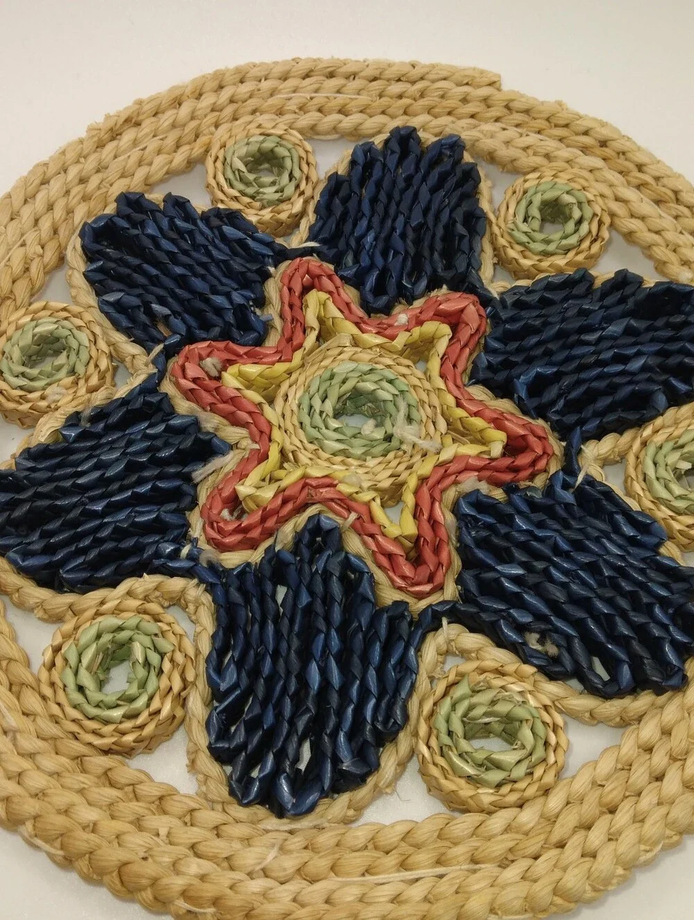 Pair Of Vintage Boho Raffia/Rattan Trivets/Wall Decor.   READ.
